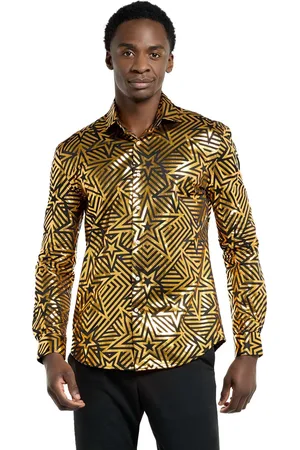 OppoSuits Golden Geo Star Shirt - Mannen Overhemd - Gouden Blouse