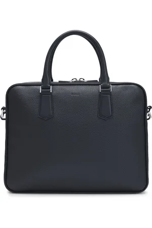 HUGO BOSS Leren Business tas Laptoptas met laptopvak New Crosstown Document Case Zwart