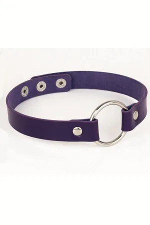 KIMU Choker Donkerpaars Ring - Pu Leer Collar Ketting Halsband Festival