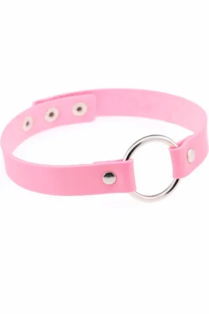 KIMU Choker Ring - Pu Leer Collar Ketting Halsband Roze Sexy Festival