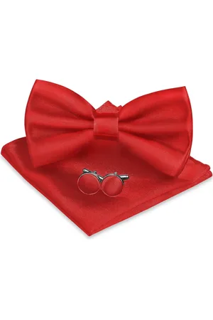 Merkloos Klassieke Effen Kleur Voorgestrikte Vlinderdas Set - Heren Vlinderdasset met Manchetknopen - Satijnen Smoking Accessoires voor Feesten en Bruiloften. .