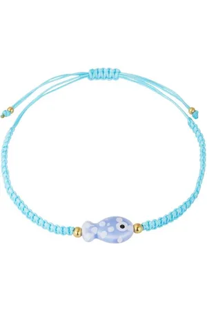 Yehwang Armband verstelbaar koord - Vis bedel - - Lichtblauw - Stainless steel - Keramiek - Touw armband - Charm sieraden - Ibiza - Boho - Cadeau - Festival