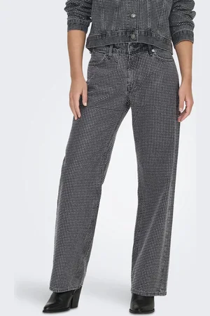 ONLY ONLHUDSON REG WIDE DECO RED DNM CRO Dames Jeans - Grey Denim