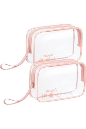 Merkloos Transparante pvc toilettas 3 stuks - waterdicht - handbagage - douane - ritssluiting - cosmetica en make-up - dames heren kinderen - vakantie