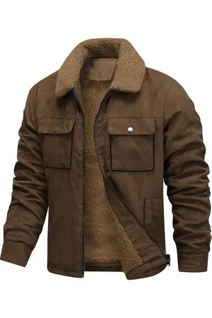 Merkloos Heren Casual Warm Gewatteerde Jas met Namaak Suède Kunstleer, Dikker en Comfortabel voor de Winter