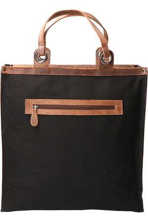 LEATHER DESIGN Boodschappen tas Effen Zwart-Bruin