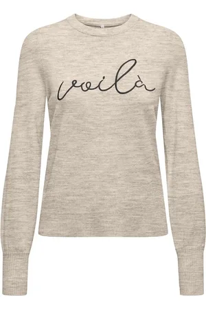 ONLY ONLIBI LS EMB O-NECK CC KNT Dames Trui - Mel/Black