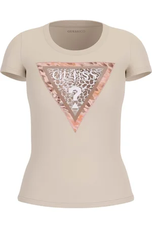 Guess Cheeta Logo Triangle T-shirt Dames - Pearl Oyster