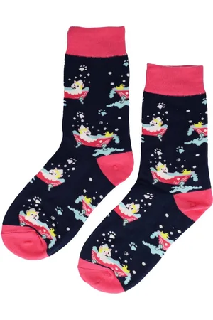 Merkloos Sokken - Bad Badkuip - Katoen - Uniseks - Schoenmaat 36-43 - Wit Blauw Funny Crazy Socks Sokkenlol