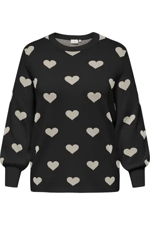ONLY CARMONTANA LS JQ O-NECK KNT Dames Trui - Birch Small Hearts