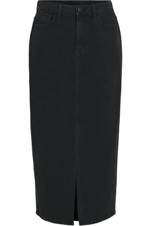VILA Rok Vijaf Hw Midi Denim Skirt-noos 14099736 Black Dames