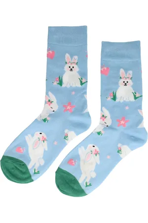 Merkloos Sokken - Konijn - Katoen - Uniseks - Schoenmaat 36-43 - Blauw Wit Funny Crazy Socks Sokkenlol