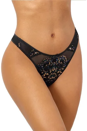 Axami Zwarte string met blauw en goud stiksel