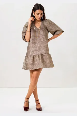 Sissy-Boy Gouden metallic jurk met ruffles