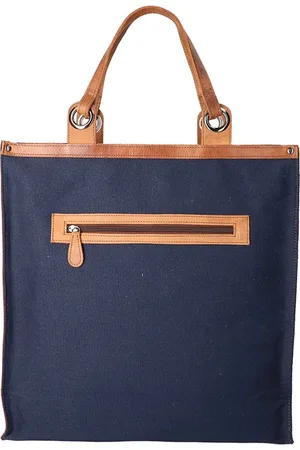 LEATHER DESIGN Boodschappen tas Effen Blauw -Bruin