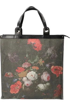 LEATHER DESIGN Shopping Bag Rose Print Black
