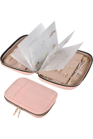 Merkloos Travel Sieraden Organizer Case Draagbare Opvouwbare Oorbellen Opbergboek met Clear PVC Pocket voor Kettingen Oorbellen Ringen Armbanden - Roze