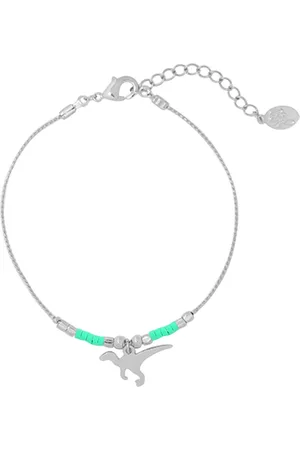 Yehwang Armband - Dino hangertje - Gold plated - Groene kraaltjes - 16+3 Centimeter verstelbaar - Damesdingetjes