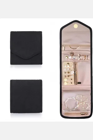 Merkloos Opbergtas voor het vouwen van sieraden en reizen - draagbare sieraden organizer voor oorbellen, ringen, kettingen, armbanden - zwart