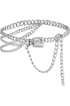Merkloos Verstelbare metalen ketting tailleketting - meerlagig zilveren kettingriem voor vrouwen - stijlvolle kettingriemen voor jurken - jeans - rokken - Zilver M .