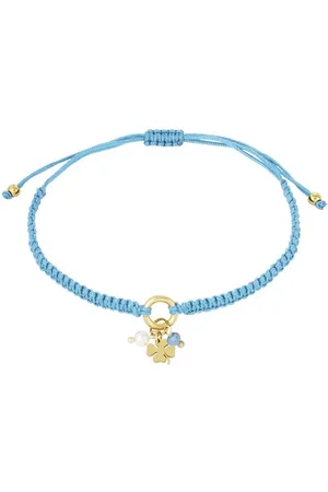 Yehwang Armband verstelbaar koord - Klavertje vier - Parel - Kraal - - Licht - Goud - Stainless steel - Touw armband - Polyester armband - Geluksarmband - Enkelbandje - Charm sieraden - Ibiza - Boho - Cadeau - Festival