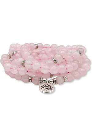 Marama Mala Ketting Rozenkwarts-Lotus - edelsteen - wikkelarmband - mala - - elastisch - met ronde lotus hanger - damesarmband
