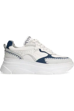 Sacha Dames - Witte leren chunky sneakers met denim details