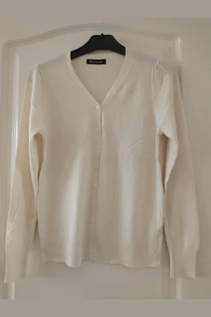 Merkloos Dames vest Astrid effen licht beige kort vest met 6 knopen lange mouwen maat S cardigan