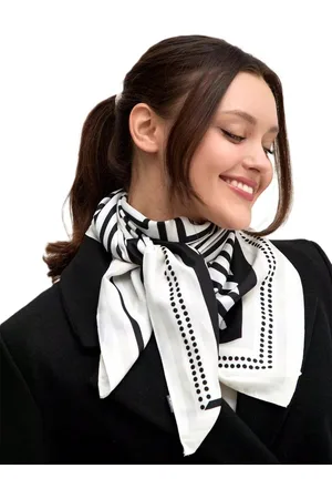 Merkloos DEETJE – Dames sjaal - Zomersjaal - Voorjaarssjaal - Bandana - Hoofdband - Haarband - Modesjaal - Neksjaal - Hoofddoek - Sjaal - Wit - - Geometrisch - 90 cm * 90 cm