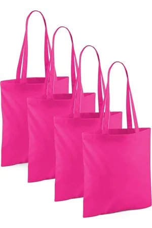 Merkloos Draagtasje met hengsels - 4x - roze - 42 x 38 cm - katoen - 10 liter - boodschappen - gymtas - voor kinderen en volwassenen