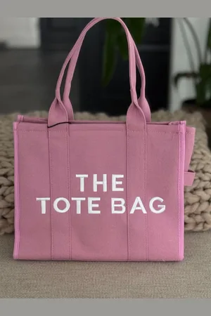 Merkloos Damestas - The Tote Bag - Canvas - Geborduurde Letters - - Witte letters - 33 x 27 cm.