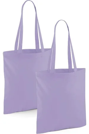 Merkloos Draagtasje met hengsels - 2x - paars - 42 x 38 cm - katoen - 10 liter - boodschappen - gymtas - voor kinderen en volwassenen