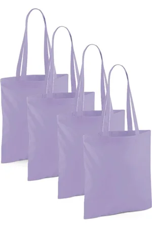 Merkloos Draagtasje met hengsels - 4x - paars - 42 x 38 cm - katoen - 10 liter - boodschappen - gymtas - voor kinderen en volwassenen