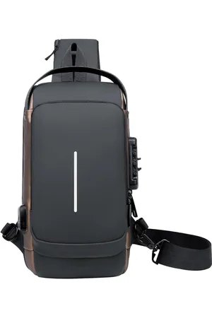 Merkloos Waterdichte borstzak slingbag met USB-oplaadpoort en wachtwoordbeveiliging - diefstalbestendige crossbody tas voor heren en dames - zakelijke schoudertas voor reizen en wandelen