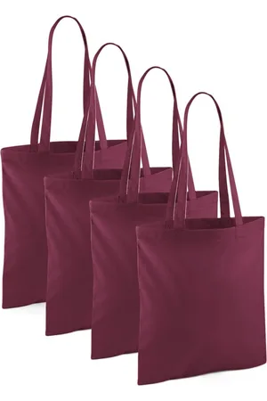 Merkloos Draagtasje met hengsels - 4x - bordeaux - 42 x 38 cm - katoen - 10 liter - boodschappen - gymtas - voor kinderen en volwassenen