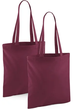 Merkloos Draagtasje met hengsels - 2x - bordeaux - 42 x 38 cm - katoen - 10 liter - boodschappen - gymtas - voor kinderen en volwassenen
