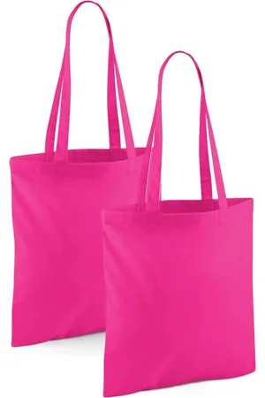 Merkloos Draagtasje met hengsels - 2x - roze - 42 x 38 cm - katoen - 10 liter - boodschappen - gymtas - voor kinderen en volwassenen