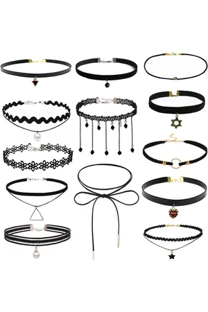Merkloos Choker-halskettingset - 13-delige zwart kant tattoo-fluwelen choker voor damesfeestjurk met jurk decoraties .