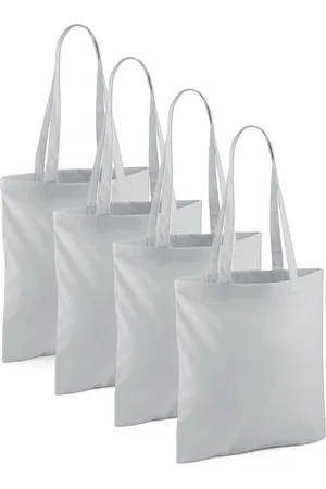 Merkloos Draagtasje met hengsels - 4x - - 42 x 38 cm - katoen - 10 liter - boodschappen - gymtas - voor kinderen en volwassenen
