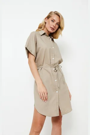 Aruelle Dames Jurk Cleo-Linnen & Katoen-Luchtig & Stijlvol-Korte Mouwen-Taille Riem-