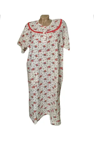 Merkloos Dames katoenen nachthemd korte mouw L wit/roze/rood