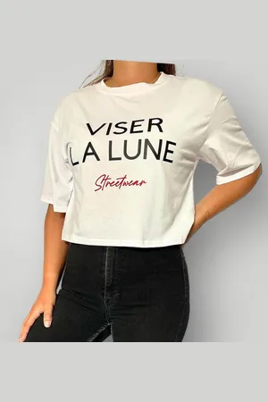 Merkloos Crop top dames - - maat M - opdruk - Casual en trendy - Korte mouwen top met opdruk - Zomerse outfit - Fashion dames