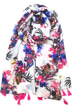 Merkloos Lange dames sjaal Corrie gebloemd motief wit blauw geel grijs taupe zwart
