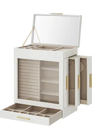 Merkloos Sieradendoos - Sieradendoos - Trinket Organizer - Fluwelen voering - 15,5 cm x 26,1 cm x 32 cm - en goud ontwerp