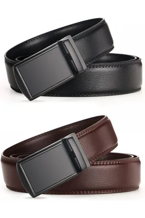 Merkloos Riemen met metalen gesp - Broekriemen - Verpakking van 2 - Zwarte riemen voor heren - Zware werkriemen voor heren - Leren riemen - Verstelbare Riem zonder Gaatjes - Heren Riem - Lederen Riem - 130cm