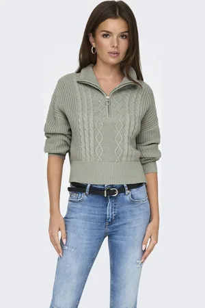 ONLY ONLDORITTA LS CABLE ZIP HIGH NEC NCA KNT - Dames - Gebreide truien