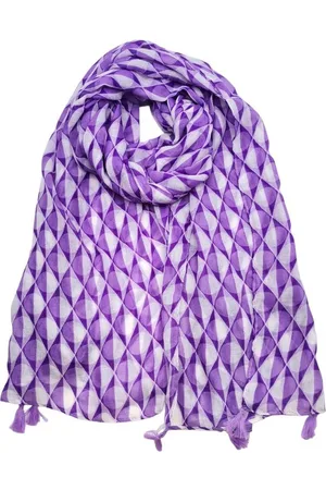 Merkloos Lange dames sjaal Jitske fantasiemotief geometrische print wit lila licht pruim donker lila