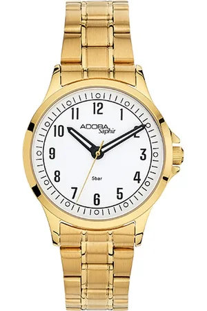 Adora AS4648 Dames Gouden Horloge – Elegant Saffierglas met Roestvrijstalen Band