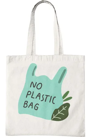 Merkloos Katoenen Tas met Print - No Plastic Design - Tote Bag