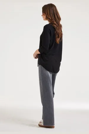 DIDI Dames Loose tee crew 3/4 sleeves zwart maat 44